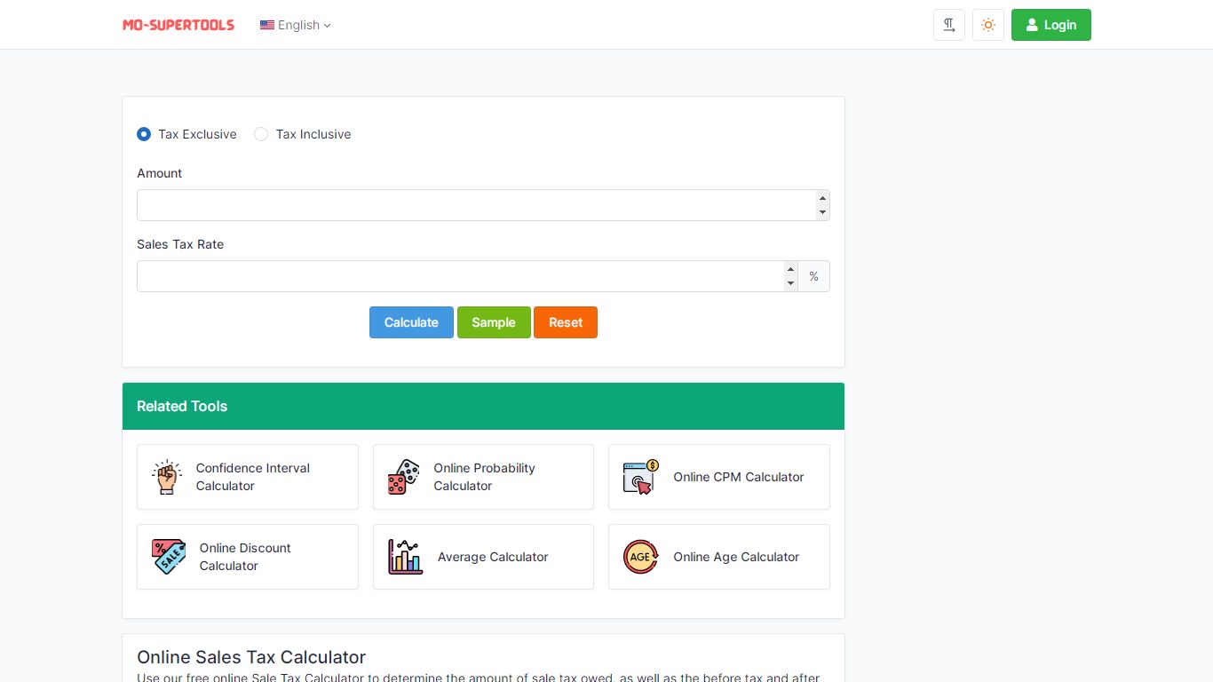 Sales Tax Calculator - Mo-SuperTools - Mo-SuperTools